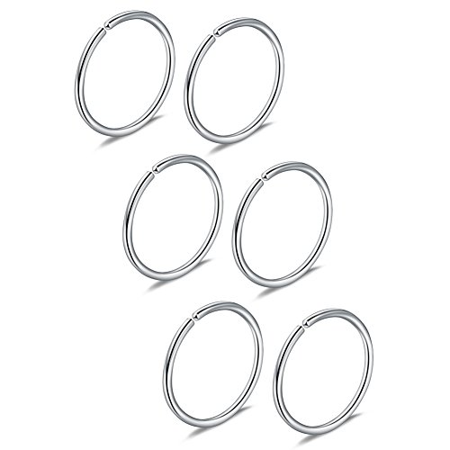 Ruifan 3prs Non Pierced Stainless Steel Clip on Closure Round Ring Fake Nose Lip Helix Cartilage Tragus Ear Hoop 20G 10mm Steel