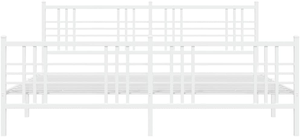 White Steel Double Bed Frame Sturdy Heavy-Duty Platform Foundation with slatted Mattress Support Rectangular Modern Minimalist Bedroom Furniture for Stable no-Box-Spring-Needed Easy-Assembly