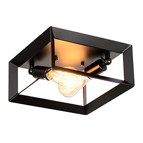 HMVPL Modern Flush Mount Ceiling Light Fixture, Black Industrial Metal Ceiling Light, 2-Light Close to Ceiling Light Lamp for Kitchen Entryway Hallway Living Room