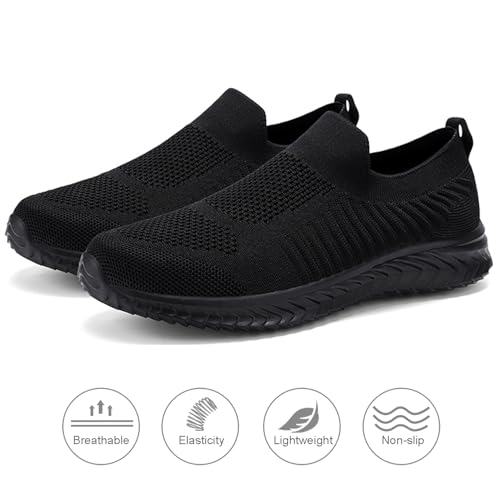 Men's Breathable Knit Walking Tennis Gym Slip On Laceless Sneakers3
