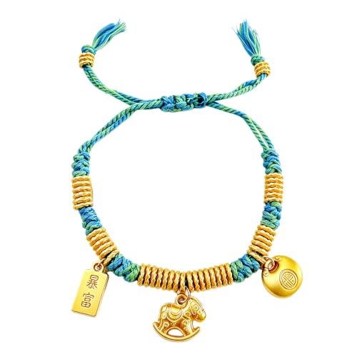 Bracelet Fengshui femme tressé à la main doté de breloques de fortune et prospérité