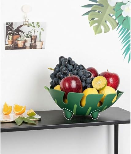 Image of Leaf Wash N Fruit Basket Green Plastic Leaf Shape Strainer Serving Bowl | Multipurpose Fruit & Vegetable Washer, Storage Decorative Tray | Space-Saving Stackable Design, 34x27x11 cm