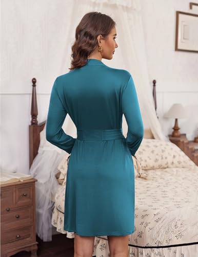 Image of Ekouaer Women's Robes Lightweight 3 /4 Sleeve Short Knit Bathrobe Soft Knee Length Sleepwear Robes with Pockets S-XXL
