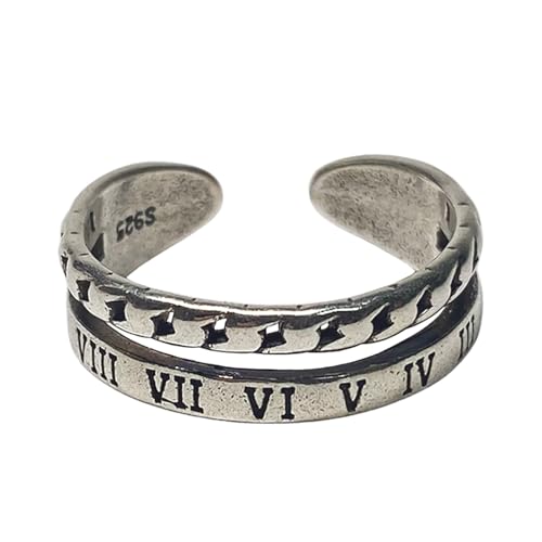 Ch.yishi Handmade Vintage 925 Sterling Silver Wide Band Rings for