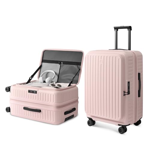Image of NINETYGO Top Opening 24 Inch Medium Checked Luggage, Expandable & Lightweight, Scratch Resistant PC Hardside with Deep Cabin Design, TSA Lock & 360 Spinner Wheels (Light Pink, Alps)