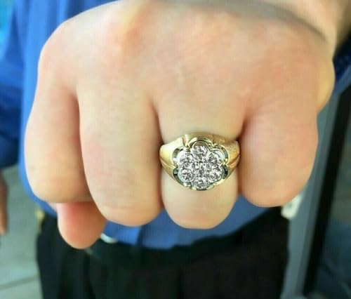 JewelCraft Haven 3Ct Round Cut Lab-Created Diamond Men's Wedding Cluster Ring, 14K Two-Tone Gold Finish3