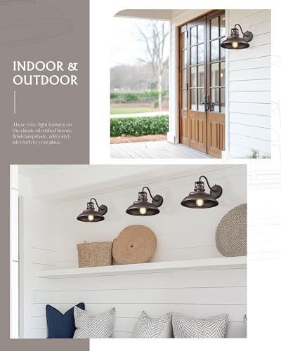 Image of FEMILA Dusk to Dawn Barn Lights, 12 inch Oil-Rubbed Bronze Outdoor Light Fixture, Exterior Lighting Fixtures, Outdoor Porch Light with E26 Base, 4FY15-1W PC ORB