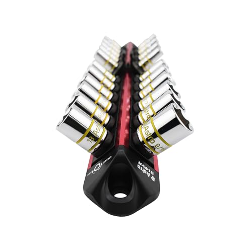 Image of Astro Tools 914VR 1 /4 inch Drive V12 Locking Magnetic Socket Organizer for 22 Sockets + Ratchet - Red