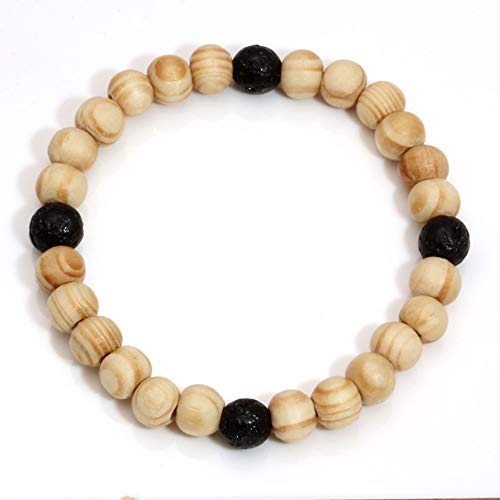 Milakoo 2Pcs Lava Rock Stone Beads Essential Oil Diffuser Bracelet for Men Women Wood Beads Bracelet - Image 4