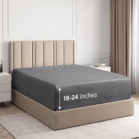 Extra Deep Pocket Fitted Sheet - 400 Thread Count Cotton - Twin Size Fitted Sheet - Cotton Sheets Twin - Extra Deep Pocket Sheet Twin - Crisp Cotton - Fits Mattress Perfectly (Twin, Dark Grey) Cover
