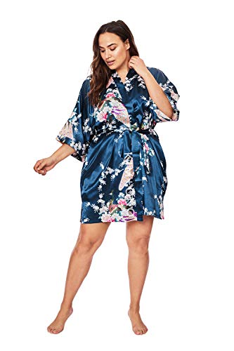 Image of KIM+ONO Plus Size Satin Short Kimono Robe for Women | bridal - maternity - postpartum - lingerie - bridesmaid