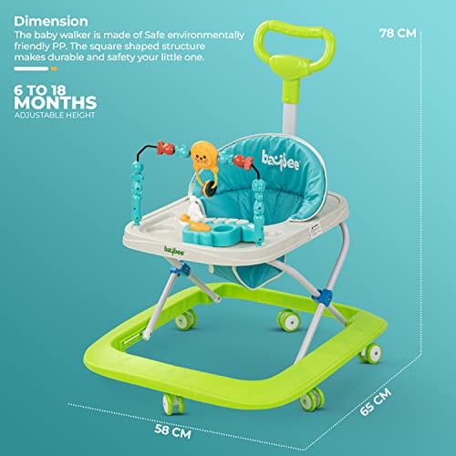 Image of Baybee Nexus Baby Walker for Kids with Parental Push Handle & 2 Height Adjustable, Multi-Function Folding Activity Walker for Baby with Musical Toy Bar | Walker Baby 6-18 Months Boy Girl (Light Green)