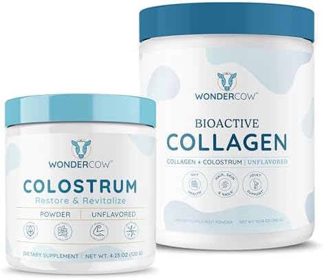 WONDERCOW Whole Colostrum Powder + Hyrdolyzed Collagen Peptides for Gut Health, Immune Support & Hair Skin & Nails Support