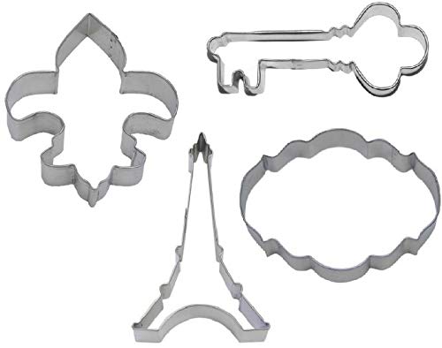 4 Piece French Paris Cookie Cutter Set Eiffel Tower Fleur De Lis Antique Key