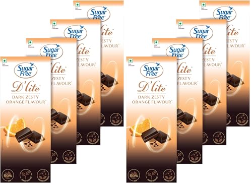 Image of Sugar Free D'lite Zesty Orange Flavour Dark Chocolate Bar, 80 grams (Pack of 8)