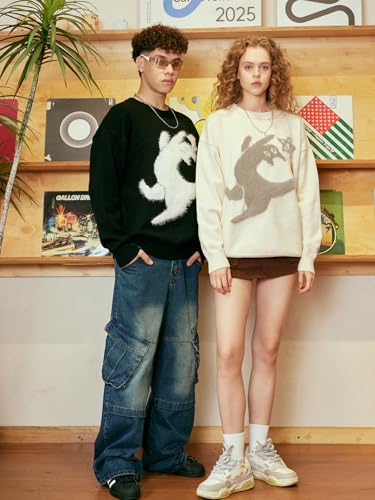 Mens Graphic Sweater Unisex Long Sleeve Knit Oversized Sweater Aesthetic Streetwear Casual Sweaters Tunic Tops4