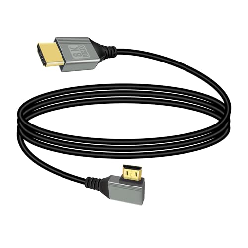 8K Mini HDMI to HDMI Adapter Cable, 90° Right Angle High Speed HDMI 2.1 Cord 48Gbps, Supports 8K@60Hz 4K@120Hz, Compatible with Laptop, TV, Camcorder, Camera (1M)