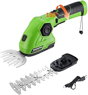 WORKPRO Cordless Grass Shear & Shrubbery Trimmer - 2 in 1 Handheld Hedge Trimmer 7.2V Electric Grass Trimmer Hedge Shears/Grass Cutter 2.0Ah Rechargeable Lithium-Ion Battery and USB Cable Included