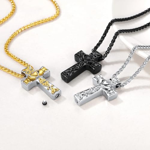 Collier crémation croix pour hommes, pendentif urne funéraire argent sterling