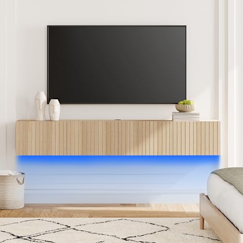 WAMPAT LED Fluted Floating TV Stand for 80 inch TV,