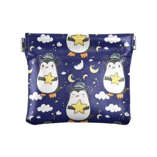 Penguins Yellow Stars Coin Purse Leather Pouch Change Purse, Squeeze Coin Pouch for Cards, Keys & Lipsticks, Unisex