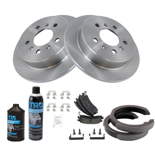 Image of TRQ Rear Brake Pad & Rotor Kit, with Chemical Kit Parking Brake Shoe Set Ceramic Compatible with 2009 Buick LaCrosse 2006-2010 Chevrolet Impala 2006-2007 Monte Carlo