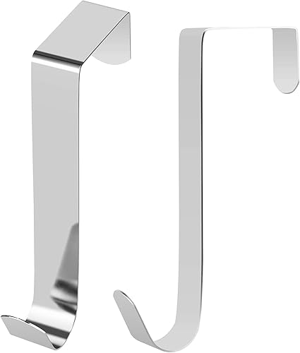 Oaky Door Hooks, Over The Door Hanger 2-Pack 304 Stainless Steel Door Hooks Without Drilling, Hanger Hook Organiser Ideal for Hanging in Bedroom, Bathroom, Kitchen, Wardrobe, Rust Free 8-Inch,Silver