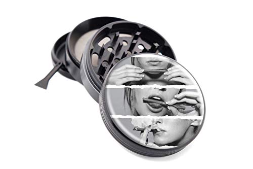Smoking Lips Design Micro Crusher Black 2.5" 4 Pieces Grinder Item # CRM56B9815-16