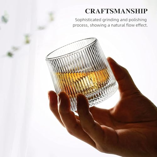 Image of 360 Rotating Whiskey Glass - Set of 4, 170ml, Spinning Crystal Tumbler for Whiskey, Bourbon, Scotch & Cocktails - Elegant Barware Gift (4, Rotating Line)