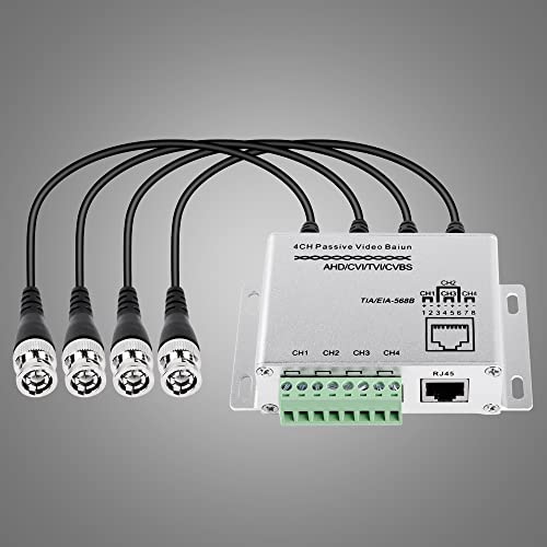 CERRXIAN 4-CH Passiver Video Balun,HD 720P/1080P Aluminiumlegierung BNC zu RJ45 Netzwerk Transceiver Koaxialkabel Übertragungsgerät für HD-CVI/TVI/AHD CCTV Kamera