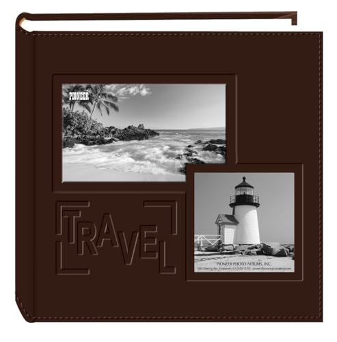 Pioneer Photo Albums Travel Embossed Leatherette Frame Cover Photo Album 200 Pockets Hold 4x6 Photos Brown