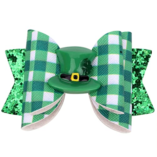 DAISHIAO Barrettes à cheveux en cuir avec nœud à paillettes pour la Saint Patrick - Pour enfants