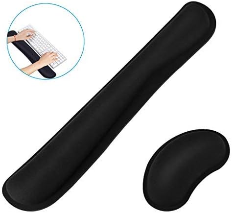 Memory Foam Set Keyboard Wrist Rest Pad & Mouse Wrist Rest Support for Office/Gaming/Computer/Laptop/Mac - Anti-Skid Cushion Durable & Comfortable & Lightweight for Easy Typing & Pain Relief (Black)