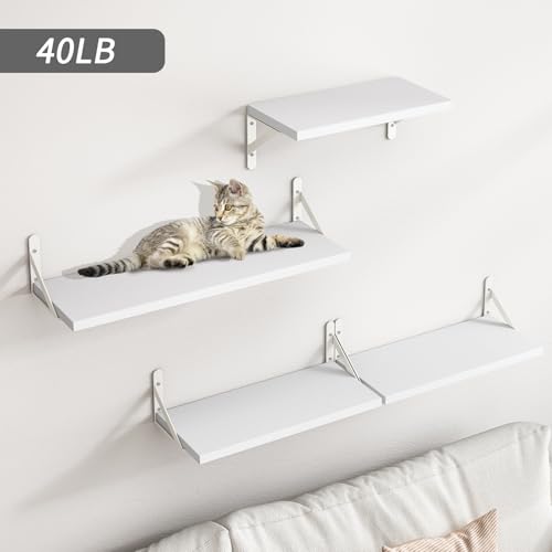 Image of YGEOMER Floating Shelves for Wall, Different Sizes White Wall Shelves for Living Room, Bathroom, Bedroom, Kitchen, Home Decor (Set of 4)