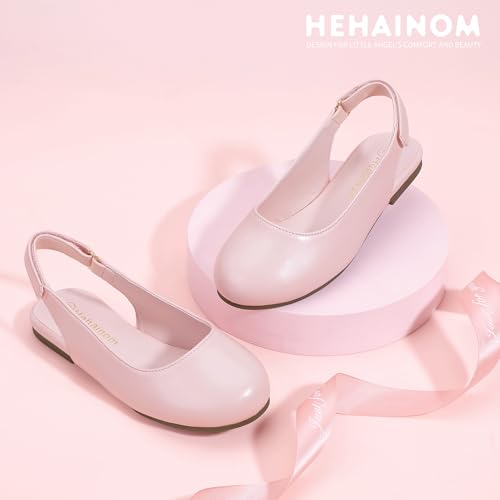 Image of Hehainom Girls Dress Shoes Slingback Flats Round Toe Toddler Little Kids Sandals Summer Flower Girl Communion Church Shoes
