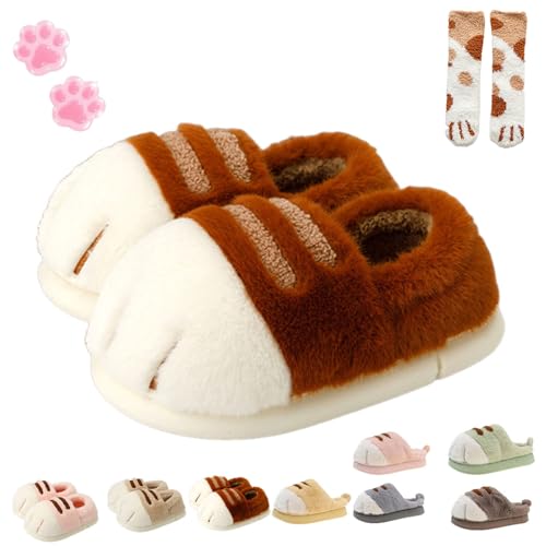 Cat Paw Slippers, Women’s Plush Cat Paw Slippers, Warm Non-Slip Indoor Outdoor Shoes for Girls, Teens and Adults