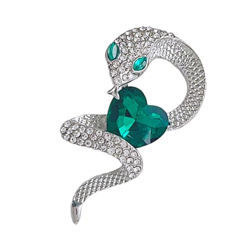 Broche de serpent rétro en zircon vert et coeur pour vêtement femme