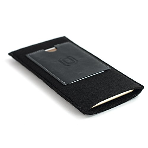 Dockem Felt Wallet Sleeve for 6.5 inch iPhones: Minimalist Wool-Style Fabric Sleeve with 2 Synthetic Leather Card Slots: Slip-on Cover [Black]