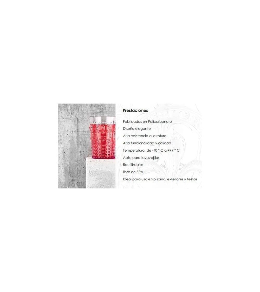 Bastilipo PRISMA - PACK 6 UNIDADES VASO 750 ML. MOD. FLOR DE LIS COLOR TURQUESA. Vaso de policarbonato tamaño grande, reutilizable, libre de BPA,