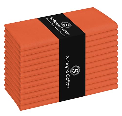 Image of Cloth Napkin 100% Cotton 17 inchx17 inch Decorative Washable Table Napkins Set of 12 for Dining, Holidays, Buffet Parties & Wedding Use - Orange