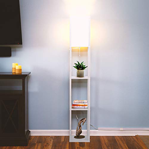 Brightech Maxwell - Modern Shelf Floor Lamp With Lamp Shade And Led Bulb - Corner Display Floor Lamps With Shelves For Living Room, Bedroom And Office - White #TOP5