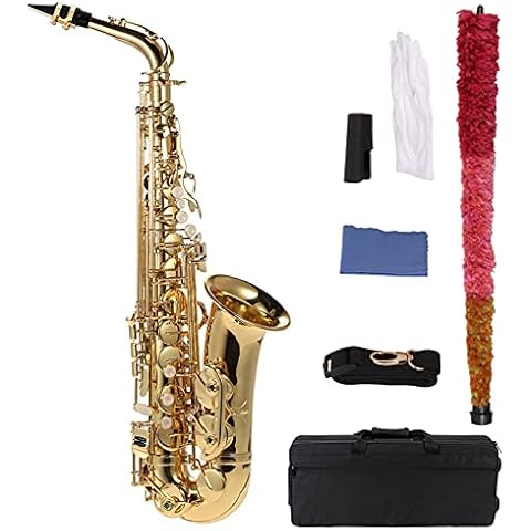 summina Alto Saxophone Brass Gold Plated And Flat Sax 802 Key Type Instrument Of Woodwind With Cleaning Brush Cloth Gloves Cork Grease Strap Padded Case Cover