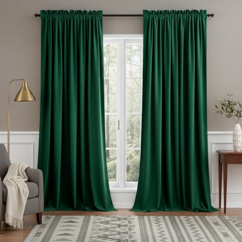 NICETOWN Emerald Green Velvet Curtains 96 inches Long (2 Panels, 52-inch Wide), Home Decoration Thermal Insulated Drapes for Forest Theme Kids Bedroom