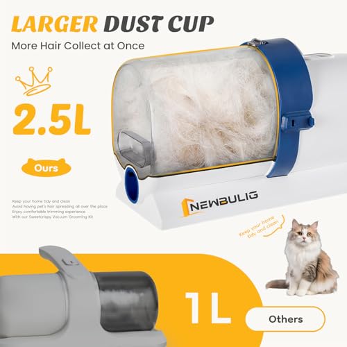 Image of NEWBULIG Pet Grooming Vacuum Kit, 2.5L Dust Cup, 3 Suction Modes and 5 Groomer Tools, Dog Clippers with Cordless Low Noise for Cats, Dogs Other Animals Hair Trimmer