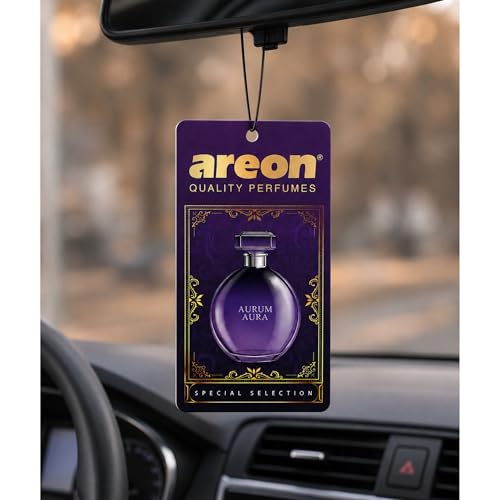 Image of AREON Luxury Aurum Aura SS02 Car Hanging Air Freshener - Premium Car Perfume, Long Lasting Vehicle Air Freshener, Stylish Hanging Scent for Interior Freshness - (Pack of 3)