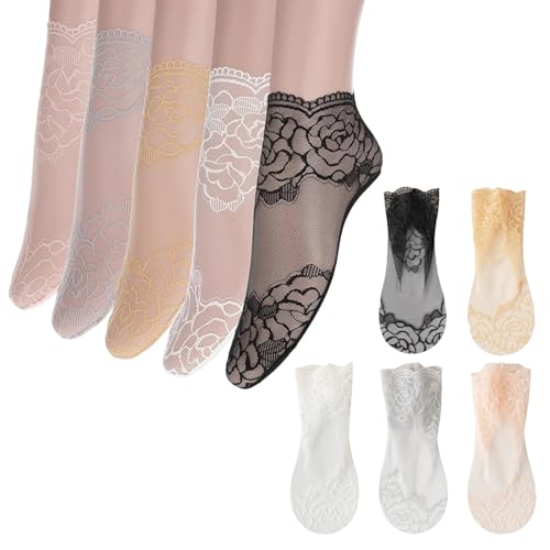 Ulawellor Damen Spitzen Socken 2 Paar - Rüschen, Mesh, Elegant Für Partys & Alltag