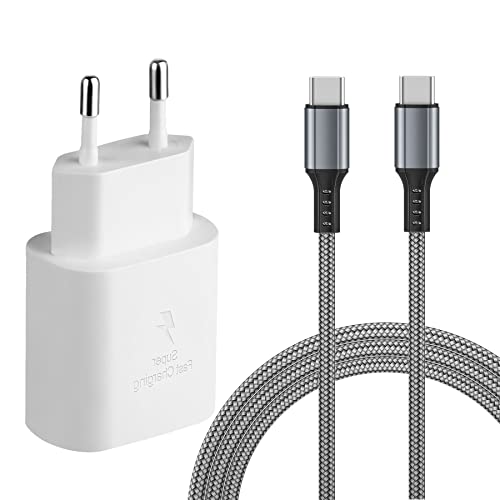 KAIMENGLONG Chargeur Rapide USB C 25 W avec Câble en Nylon USB C de 2 m - Compatible avec Samsung Galaxy S22/S22 +/S22 Ultra/S21/S21+ 5G/S20 FE/S10/S9/S8/S10e/Note20/10/9/A51/A52/A53 5G/M51/A50,A50s Cover