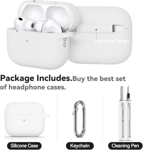 Image of Meyaar for AirPods Pro 3 Case 2025 with Cleaner Kit,Soft Silicone Protective Cases for Apple AirPods Pro 3rd Generation Case for Women Men,AirPod Pro 3 Cases Cover Accessories with Keychain(White)