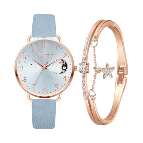 腕時計 レディース ブレスレット付き 女性時計 革ベルト シンプル おしゃれ キラキラ カジュアル ファッション 人気 通勤 通学 女子高校生 彼女 母の日 誕生日 バレンタインデー プレゼント (ブルー)