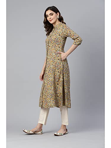 Image of Vbuyz Women's Floral Print A-Line Cotton Stitched Kurta